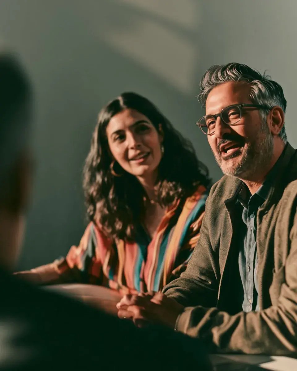 Colleagues speaking together at a table