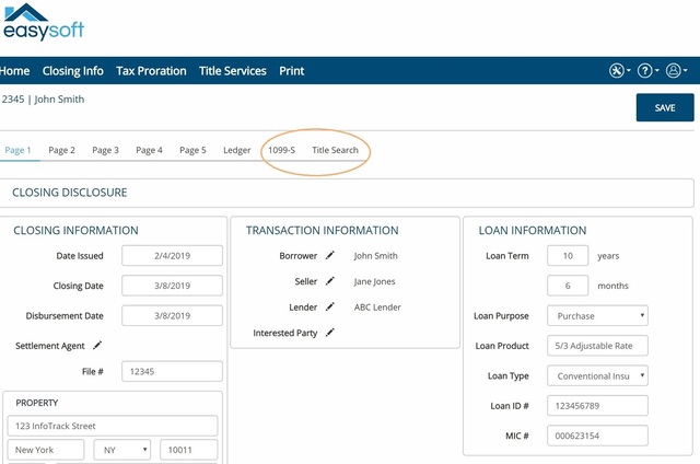 Easysoft users can use the InfoTrack integration to file real estate disclosure forms and search U.S. title records.