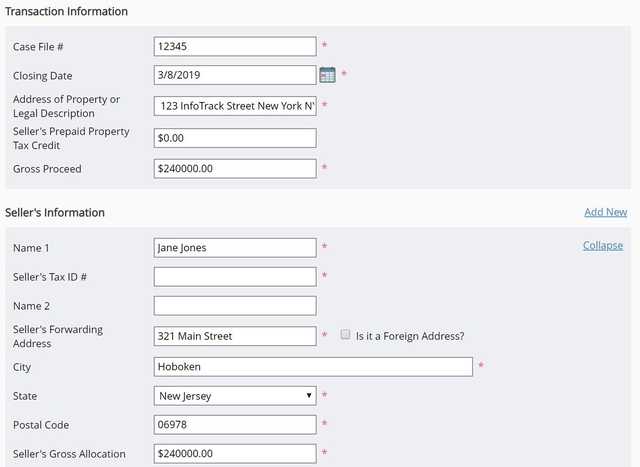 InfoTrack automatically pre-populates information saved to your Easysoft account to make filling out 1099-S forms fast and error-free.