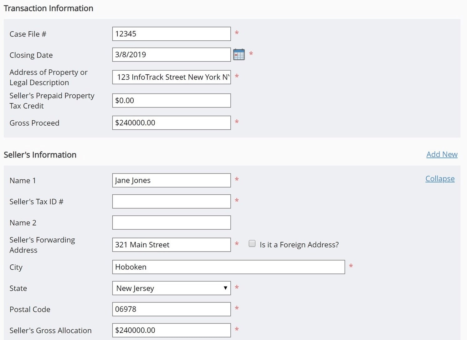 InfoTrack automatically pre-populates information saved to your Easysoft account to make filling out 1099-S forms fast and error-free.