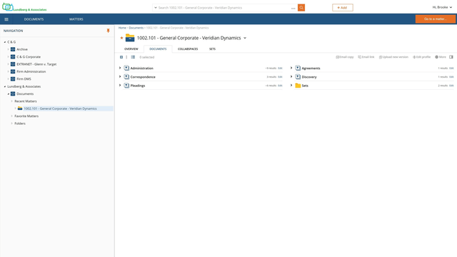 NetDocuments gives you the flexibility to store and track your documents in folders or saved searched based on metadata, making it simple to find your agreements or signed and executive documents in a single location.