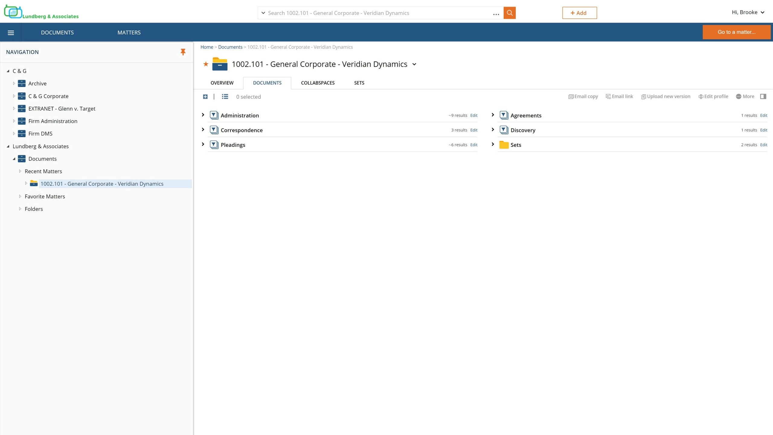NetDocuments gives you the flexibility to store and track your documents in folders or saved searched based on metadata, making it simple to find your agreements or signed and executive documents in a single location.