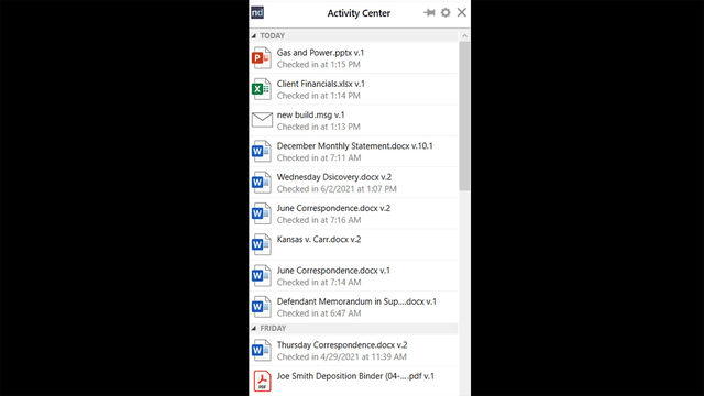 The Activity Center provides quick, one-click access to your most recent documents directly from your desktop.