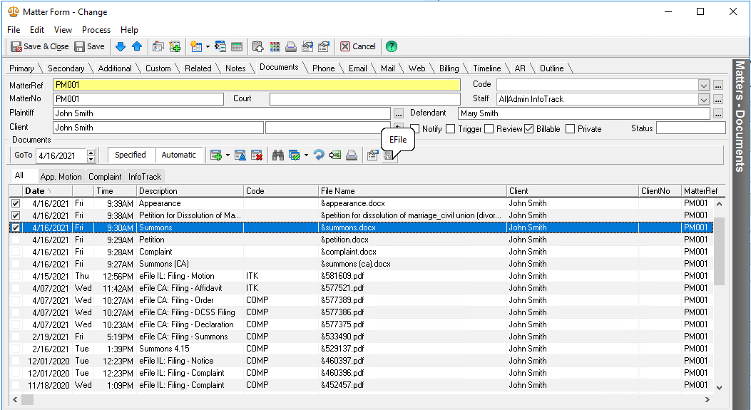 Documents and e-filing