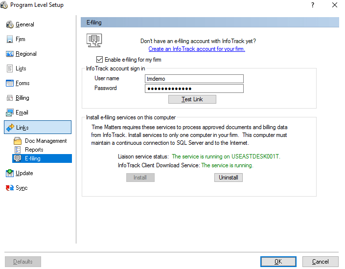 InfoTrack integration setup