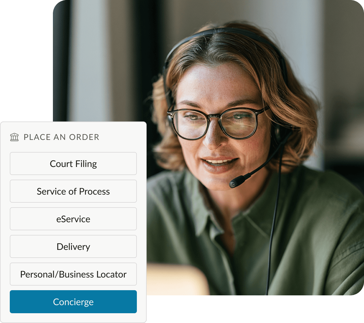 Concierge specialist beside the One Legal Concierge order menu