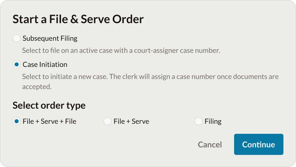 One Legal bundled filing and service order workflow