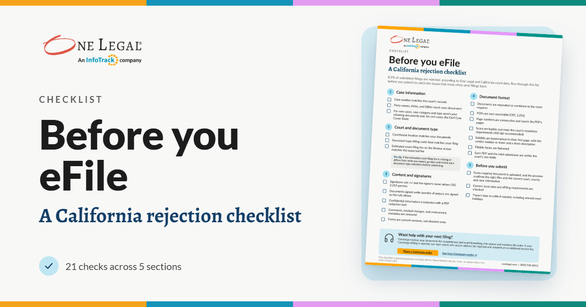 Before you eFile: A California rejection checklist, with 21 checks across 5 sections
