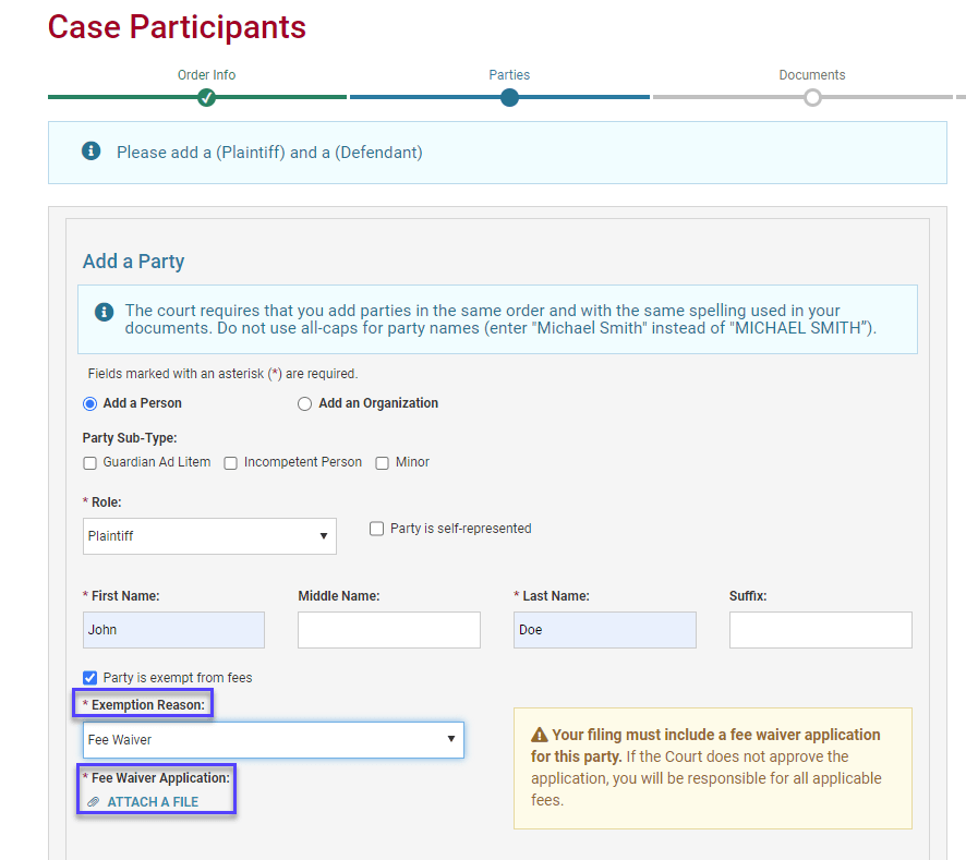 Case Participants Screen