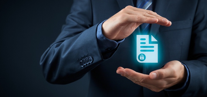 Man holds a floating locked digital document between hands