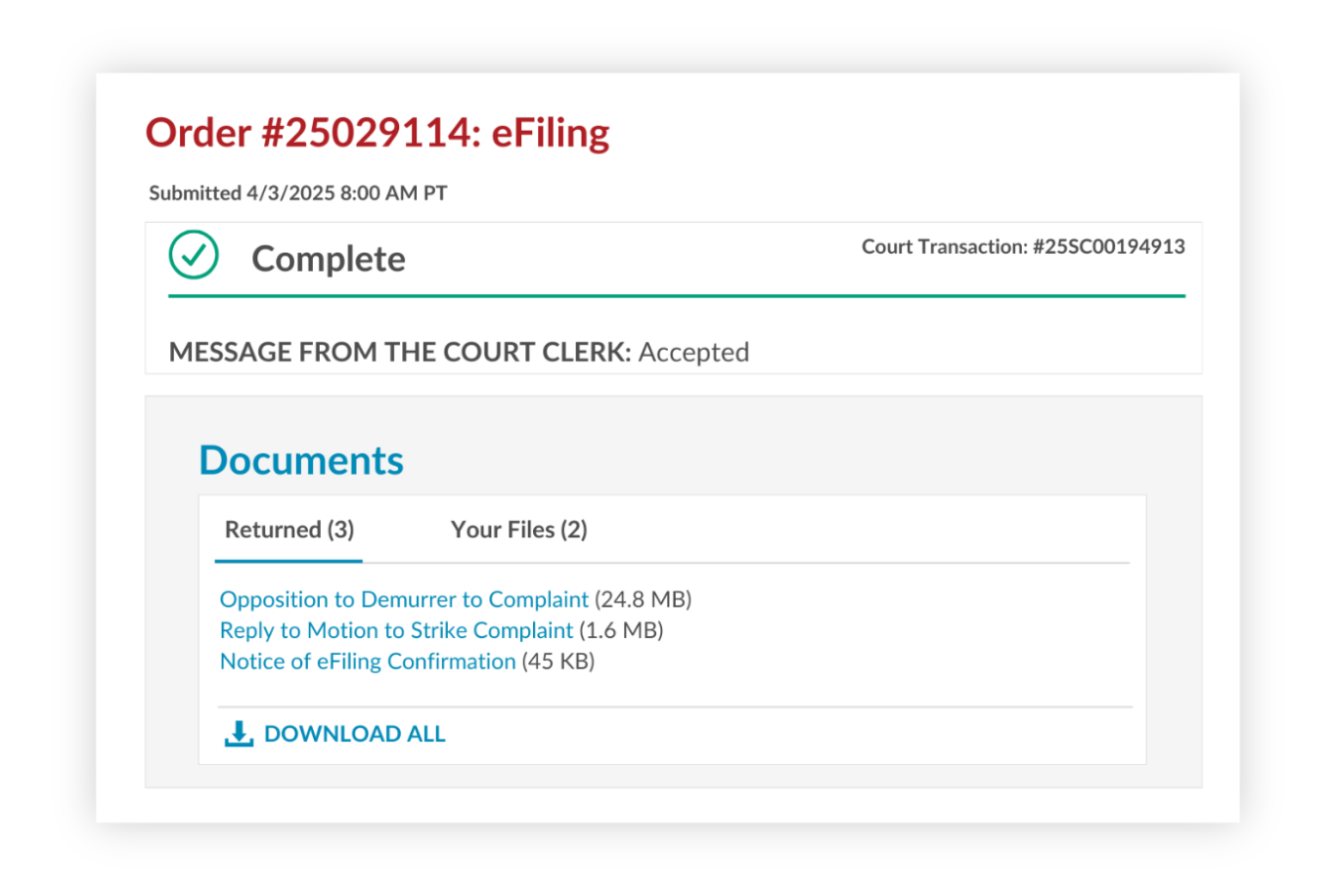 Successful eFiling with One Legal