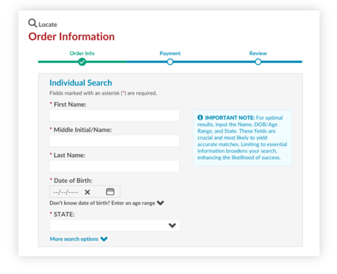 Locator Order Screen
